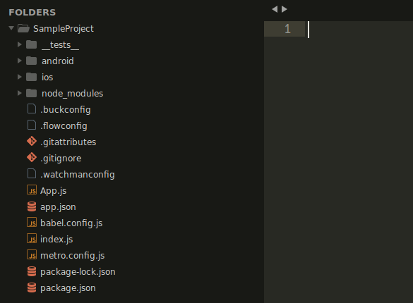 Folder structure of default React Native application.